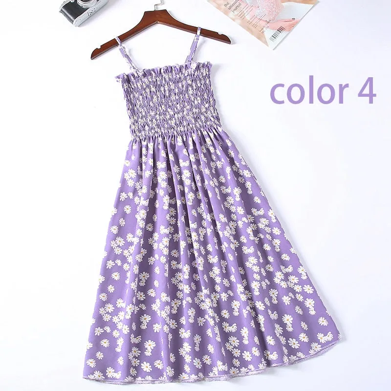 Boho Chic Summer Vintage Floral Print tassel Midi Strap boho Dress Women drawstring Beach rayon bohemian Dresses Vestidos